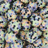 Close up view of a pile of 20mm Orange, Lime & Black Confetti Rhinestone AB Bubblegum Beads