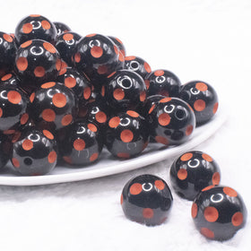 20mm Orange Polka Dots on Black Bubblegum Beads