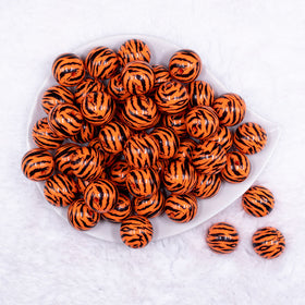 20mm Orange and Black Tiger Animal Print Acrylic Bubblegum Beads