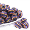 front view of a pile of 20mm Orange, Purple and Black Striped Rhinestone AB Bubblegum Beads