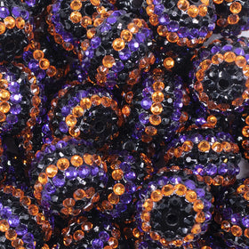 20mm Orange, Purple and Black Striped Rhinestone AB Bubblegum Beads