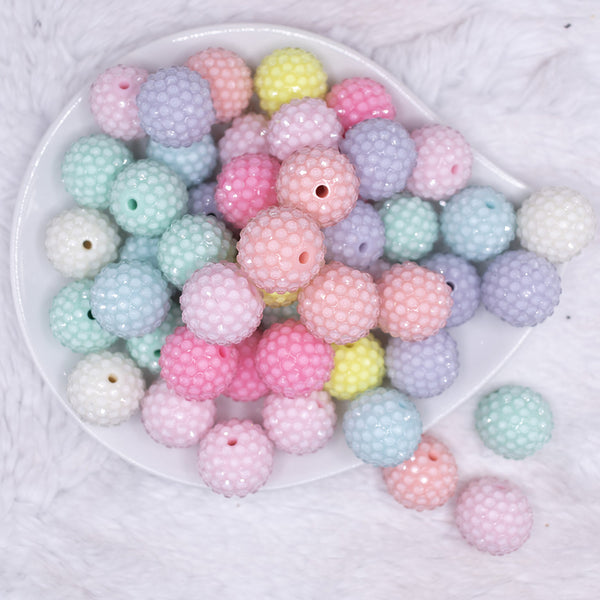 top view of a pile of 20mm Pastel Clear Rhinestone Acrylic Bubblegum Bead Mix - 50 Count