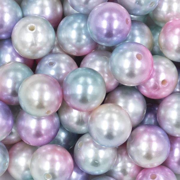 Close up View of a pile of 20mm Pastel Ombre Shimmer Faux Pearl Chunky Bubblegum Beads