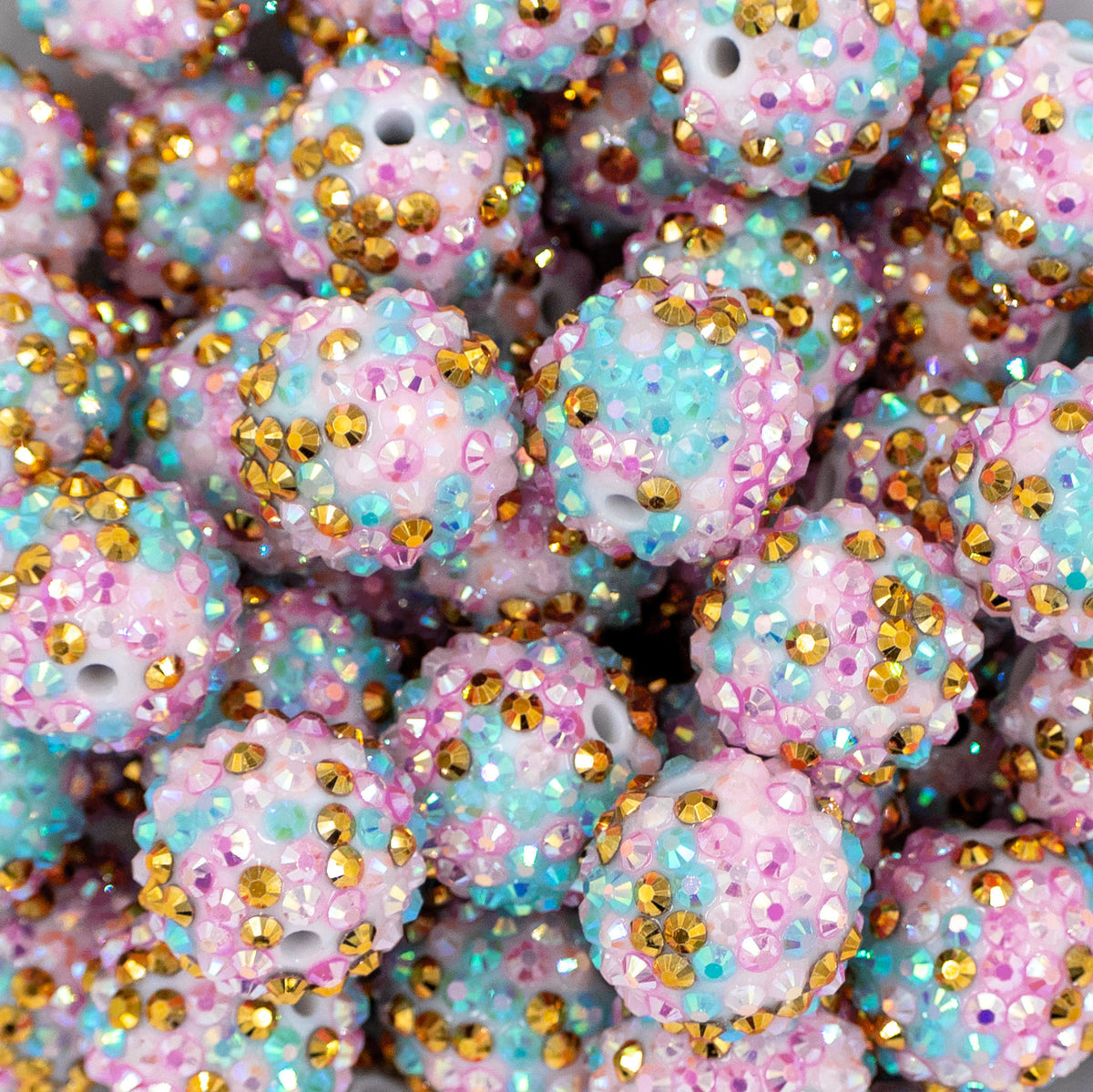 20mm Pink, Blue, Gold Confetti Rhinestone AB Bubblegum Beads | The ...