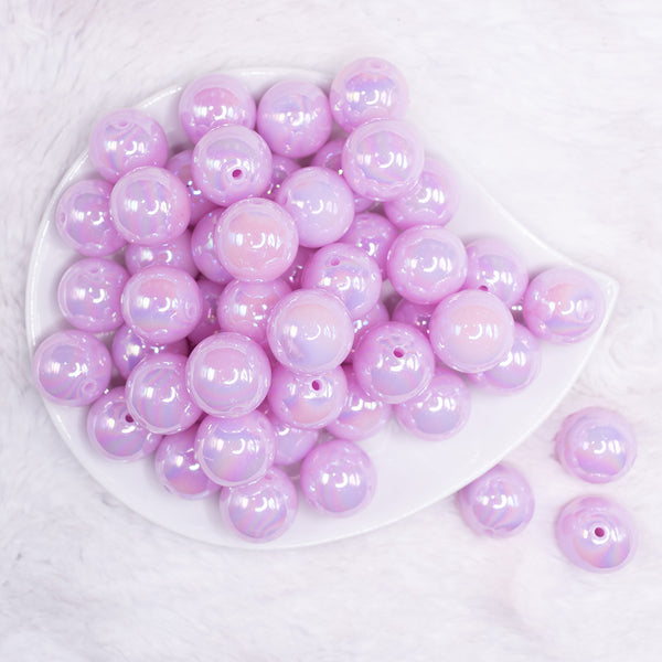 top view of a pile of front view of a pile of 20mm Pastel Purple Jelly AB Acrylic Chunky Bubblegum Beads
