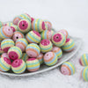 Front view of a pile of 20mm Pastel Rainbow Striped Chunky Bubblegum Beads