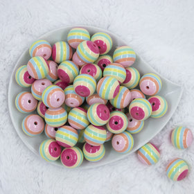 20mm Pastel Rainbow Striped Chunky Bubblegum Beads