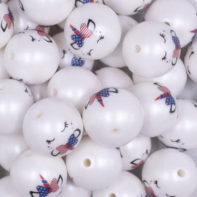 20mm Patriotic Sleeping Unicorn Print on Matte White Acrylic Bubblegum Beads