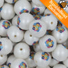 Close up view of a pile of 20mm Peace Flower Print Chunky Acrylic Bubblegum Beads [10 Count]