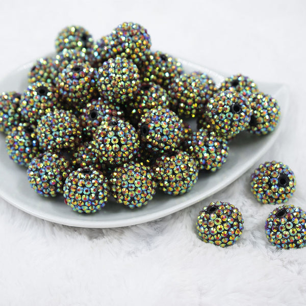 Front view of a pile of 20mm Peacock Rhinestone AB Bubblegum Beads