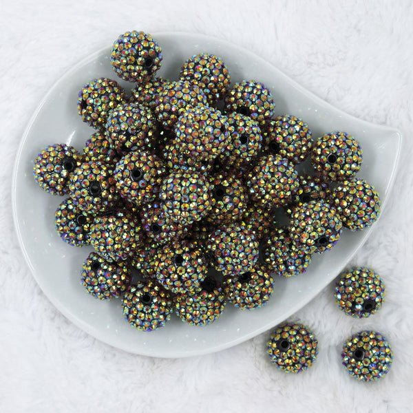 Top view of a pile of 20mm Peacock Rhinestone AB Bubblegum Beads