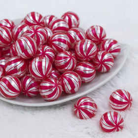 20mm PEARL Peppermint Candy Print Chunky Acrylic Bubblegum Beads