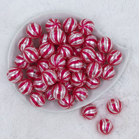 20mm PEARL Peppermint Candy Print Chunky Acrylic Bubblegum Beads