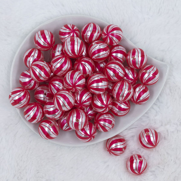 Top view of a pile of 20mm PEARL Peppermint Candy Print Chunky Acrylic Bubblegum Beads