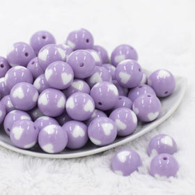 20mm Periwinkle Purple with White Hearts Bubblegum Beads