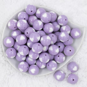 20mm Periwinkle Purple with White Hearts Bubblegum Beads