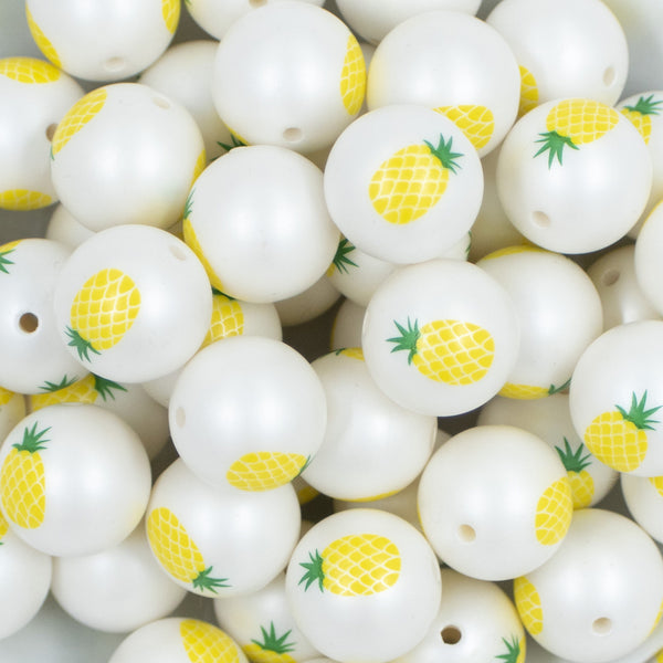 Close up view of a pile of 20mm Pineapple Print Chunky Acrylic Bubblegum Beads [10 Count]