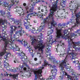 20mm Pink, Purple and Silver Striped Rhinestone AB Bubblegum Beads