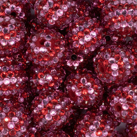 20mm Pink and Red Striped Rhinestone AB Bubblegum Beads