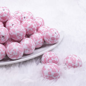 20mm White and Pink Cow Print Bubblegum Beads