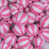 close up view of a pile of 20mm Pink with White Stripe Beach Ball Acrylic Bubblegum Beads
