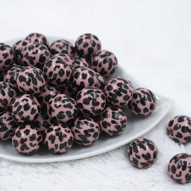 20mm Light Brown & Black Cow Animal Print Acrylic Bubblegum Beads