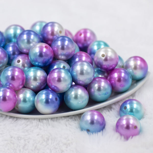 Front view of a pile of 20mm Pink, Blue & Purple Ombre Shimmer Faux Pearl Bubblegum Beads
