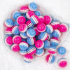 Top view of a pile of 20MM Pink, White & Blue Striped Chunky Bubblegum Beads