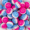 Close up view of a pile of 20MM Pink, White & Blue Striped Chunky Bubblegum Beads