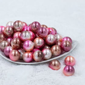 20mm Pink & Brown Ombre Shimmer Faux Pearl Bubblegum Beads