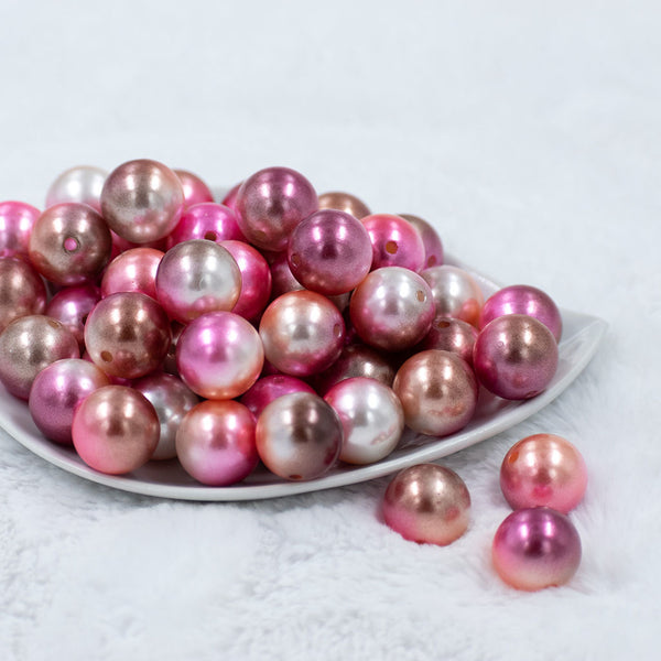 Front view of a pile of 20mm Pink & Brown Ombre Shimmer Faux Pearl Bubblegum Beads