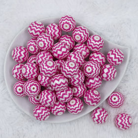 20mm Hot Pink with Matte White Chevron Bubblegum Beads - Imperfect