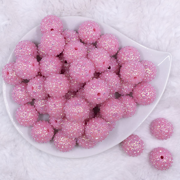 Top view of a pile of 20mm Pink Flower Rhinestone Bubblegum Beads
