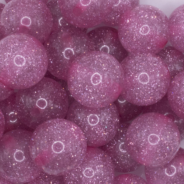 close up view of a pile of 20mm Pink Glitter Sparkle Chunky Acrylic Bubblegum Beads