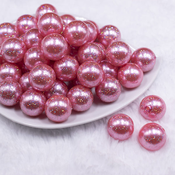 Front view of a pile of 20mm Pink with Glitter Faux Pearl Bubblegum Beads