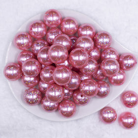 20mm Pink with Glitter Faux Pearl Bubblegum Beads