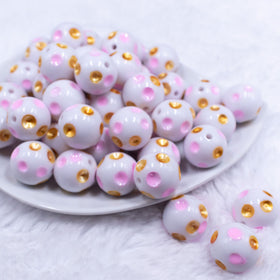 20mm Pink & Gold Polka Dots Bubblegum Beads