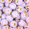 Close up view of a pile of 20mm Pink & Gold Polka Dots Bubblegum Beads