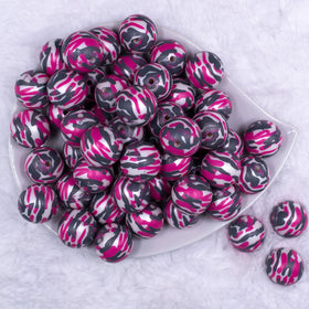 20mm Pink, Gray & White Camo Acrylic Bubblegum Beads