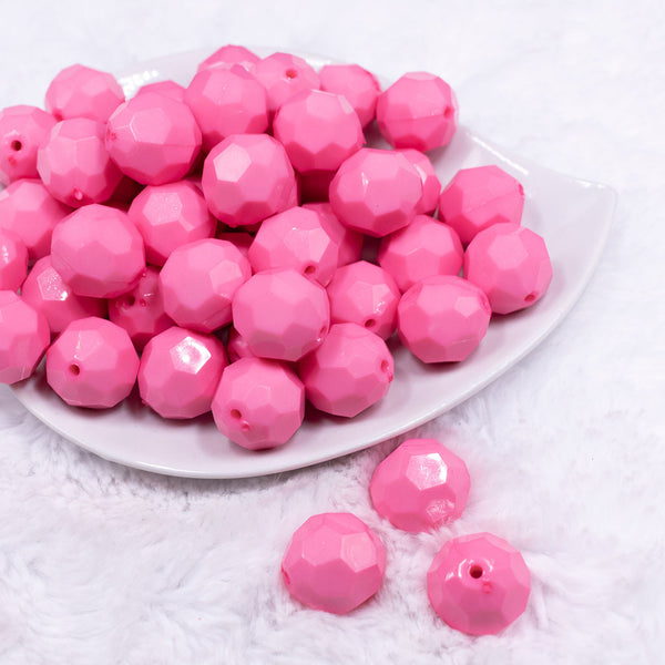 Front view of a pile of 20mm Pink Faceted Bubblegum Beads