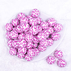 20mm Pink Leopard Animal Print Acrylic Bubblegum Beads