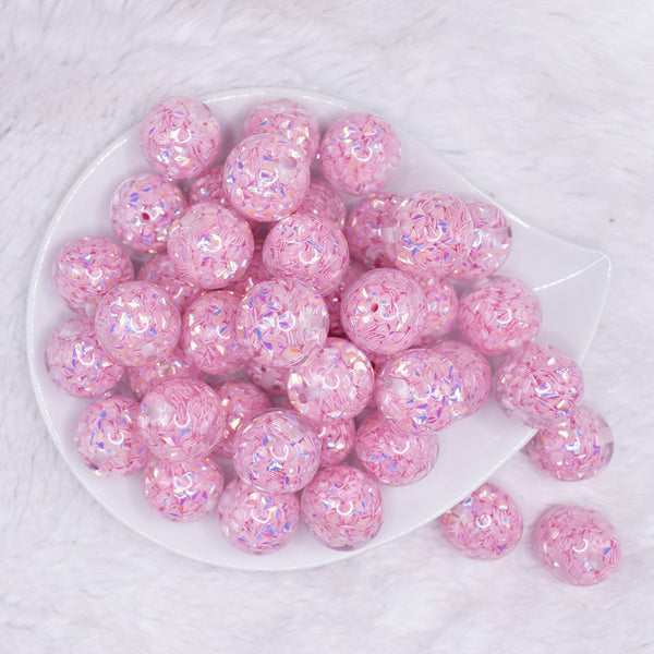 top view of a pile of 20mm Pink Majestic Confetti Bubblegum Beads
