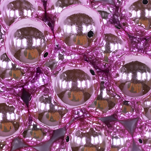 Close up view of a pile of 20mm Reflective Pink Acrylic Bubblegum Beads