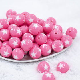 20mm Pink with White Stars Bubblegum Beads