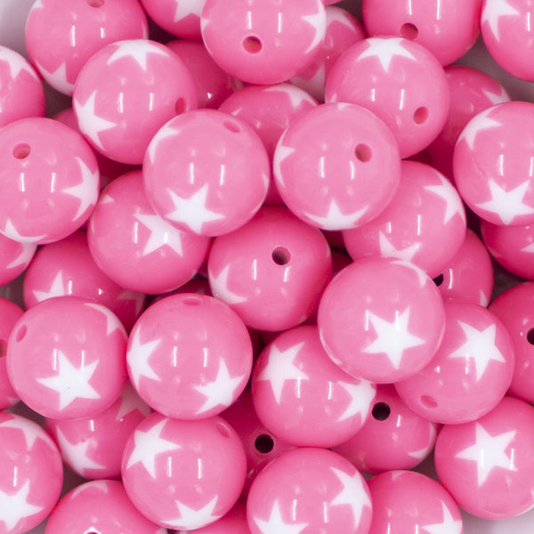 Close up view of a pile of 20mm Pink with White Stars Bubblegum Beads