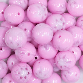 20mm Pink with White Marble Flower Bubblegum Beads