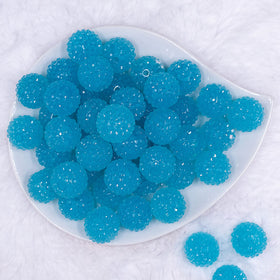 20mm Pool Blue with Clear Rhinestone Bubblegum Beads