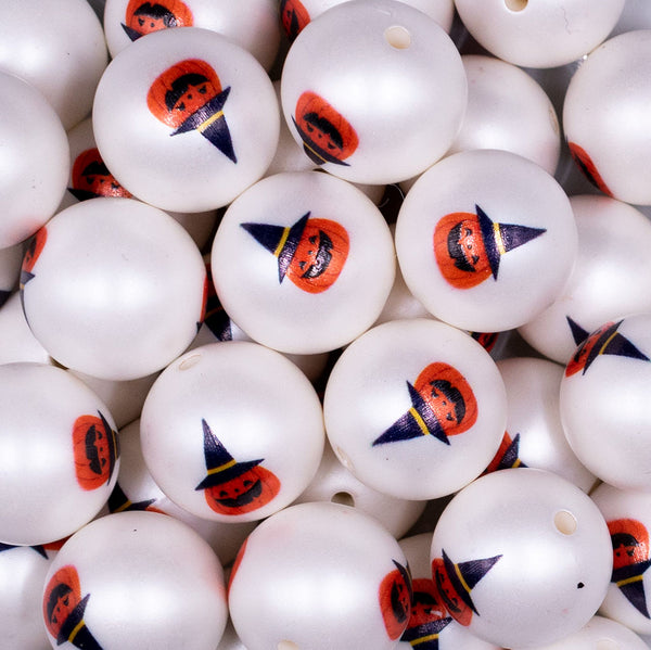 Close up view of a pile of 20mm Witchy Jack O Lantern Chunky Acrylic Bubblegum Beads [10 Count]