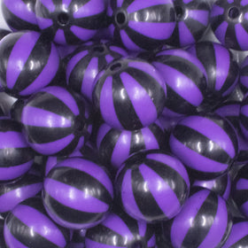 20mm Purple with Black Stripe Beach Ball Bubblegum Beads