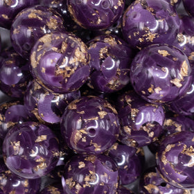 20mm Purple and Gold Flake Resin Chunky Bubblegum Beads